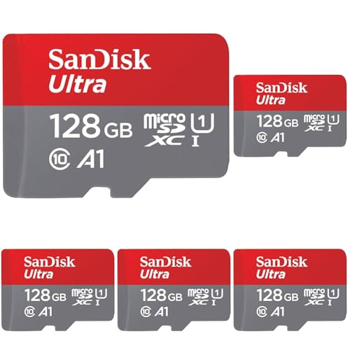 SanDisk 128GB Ultra microSDXC UHS-I Memory Card with Adapter - Up to 140MB/s, C10, U1, Full HD, A1, MicroSD Card - SDSQUAB-128G-GN6MA [New Version] (Pack of 5)