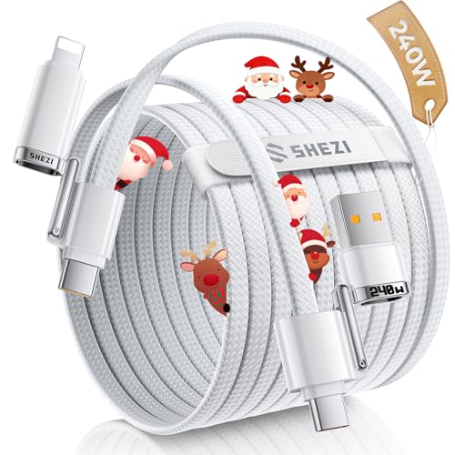 SHEZI [ Applestyle Braided 4in 1 Charging Cable 5ft, 240W Fast Charging & Data Transfer, USB to Lightning/Type C Cable Multi Cords for iPhone/iPad/Samsung/MacBook,CarPlay &Android Auto Support,White