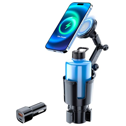 This Hill for Magnetic Cup Holder Charger, 360 Rotating Wireless Magnetic Car Charger, Fast Charging Phone Holder