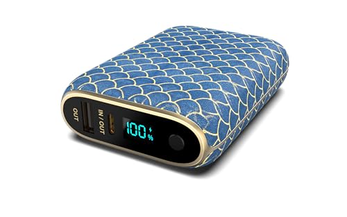 Halo RapidPack 10K DLX Power Bank | USB & USB-C Fast Charging for Multiple Devices, Smart Phones & Tablets, Synthetic Leather Wrapped, Portable Battery Charger, TSA Air Travel Approved  Blue