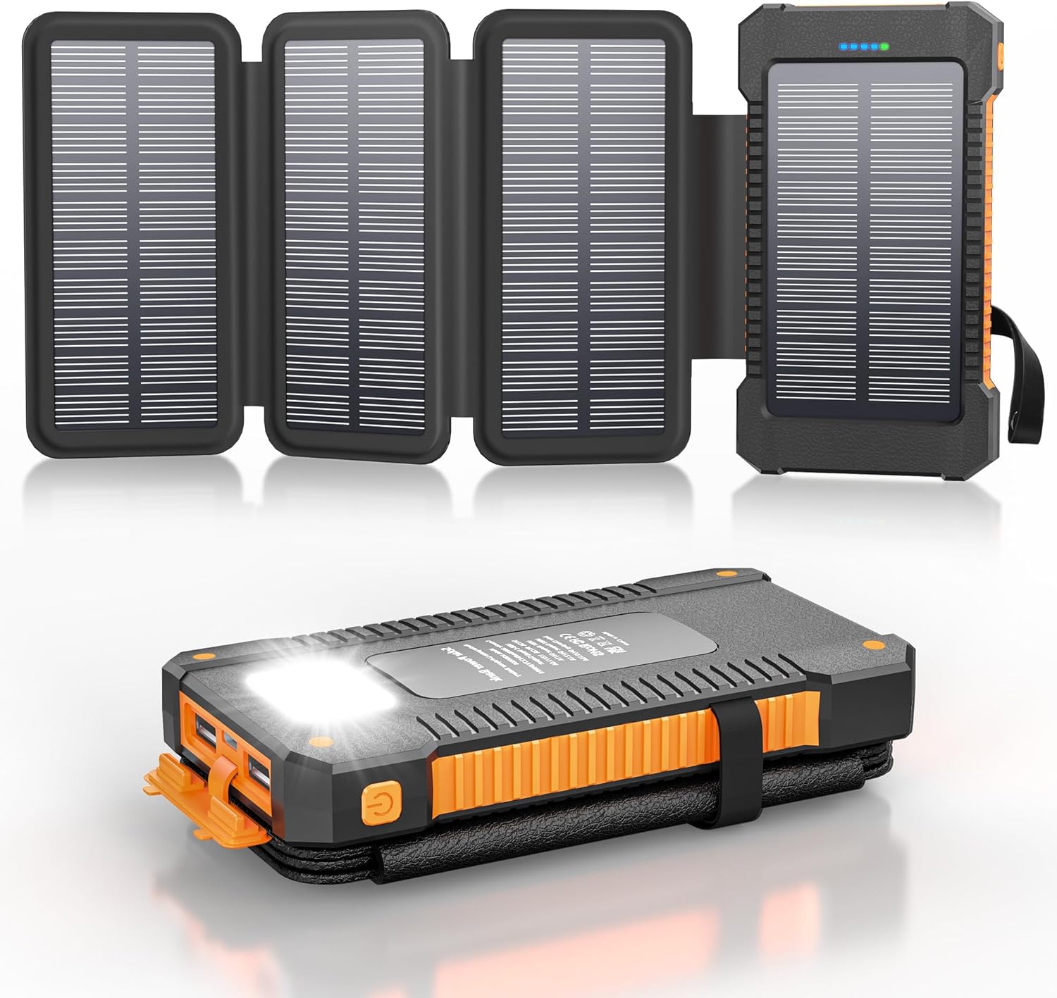 Solar Power Bank 38800mAh with 4 Solar Panels, Portable Charger USB C 18W Fast Charge for iPhone Samsung, IP67 Waterproof Outdoor External Battery Pack with Flashlight Light/SOS/Strobe