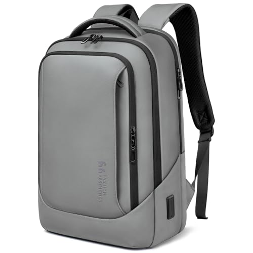 hk Laptop Backpack for Men with USB Charging Port Water-Resistant for 15.6 Inch Computer Bag Durable High-Tech Daypack Casual Backpack for Business Work College Weekender Travel- Grey