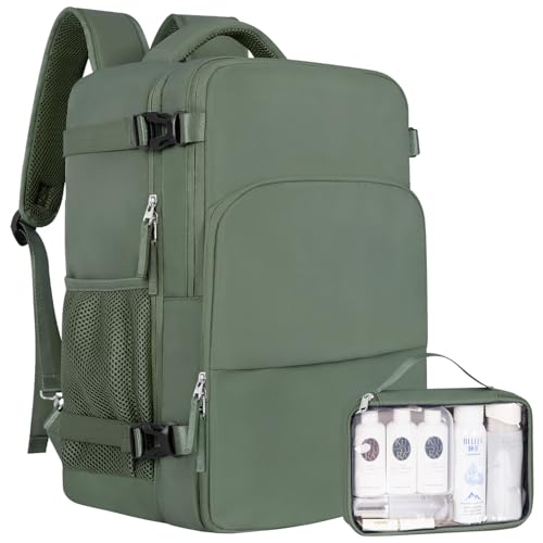 Travel Backpack, Carry on Flight Approved Backpack with Multi-Pockets, TSA Waterproof 17.3inch Laptop Backpack, Personal Item Travel Bag for Men Women, Army Green