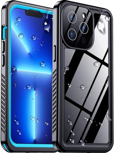 Temdan Compatible with iPhone 13 Pro Max Case Waterproof, Built-in Screen & Camera Protector IP68 Underwater Full Body 13FT Military Dropproof Shockproof Phone Case 6.7"-Blue/Clear