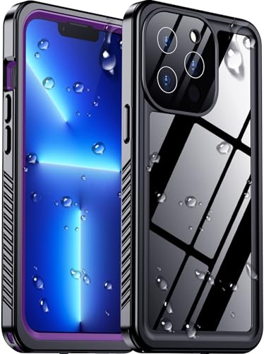 Temdan Compatible with iPhone 13 Pro Max Case Waterproof, Built-in Screen & Camera Protector IP68 Underwater Full Body 13FT Military Dropproof Shockproof Phone Case 6.7"-Purple/Clear