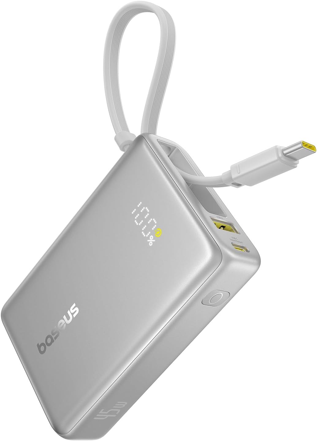 Baseus Power Bank, Picogo 10000mAh 45W 3-Output Portable Charger with Built-in USB-C Cable, PPS/PD QC Fast Charging External Battery Pack for iPhone 16/15/14/13 Series, Samsung S22 S21 Google iPad etc