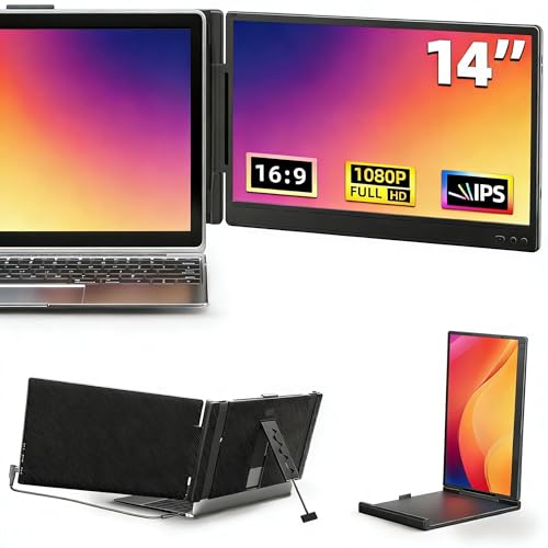Laptop Screen Extender 14-inch  Upgraded 1080P FHD IPS Dual Laptop Monitor Extender Plug & Play Portable Monitor with Adjustable Stand Compatible with Windows Mac Chrome 13-17 Laptops