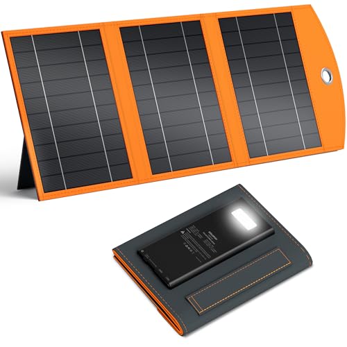 10000mah Solar Charger Power Bank, 30W Foldable Portable Solar Panel, Fast Charging with 1 Type-C & 2 USB-A Ports, Ipx5 Waterproof, for Phone, Tablets & Multiple Devices, Camping Outdoor Use