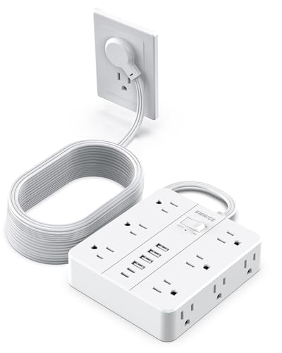 Power Strip Surge Protector 20ft Extension Cord,SMNICE Flat Plug with 12 Outlets 6 USB(2 USB C),Surge Protector Charging Station with Overload Protection for Home, Dorm,Office