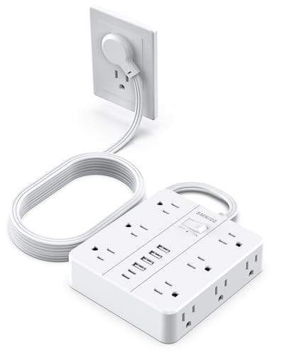 Power Strip Surge Protector 10ft Extension Cord,SMNICE Flat Plug with 12 Outlets 6 USB(2 USB C),Surge Protector Charging Station with Overload Protection for Home, Dorm,Office