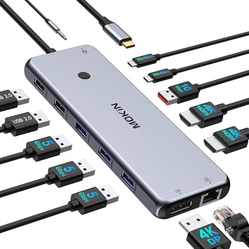 USB C Docking Station Laptop Hub Dual Monitor Multiport Adapter Dock Dongle,USB C to 2 HDMI,DisplayPort,PD Charging,Ethernet,7 USB A/C 3.1/3.0/2.0 Ports,Audio