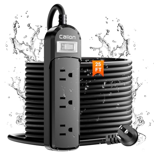 VNJ Outdoor Power Strip with 3AC Outlets, IPX6 Waterproof Surge Protector, Safety Lock Design and ETL-Certified Cables, 25FT Extension Cord for Home, Garden, and Commercial Use