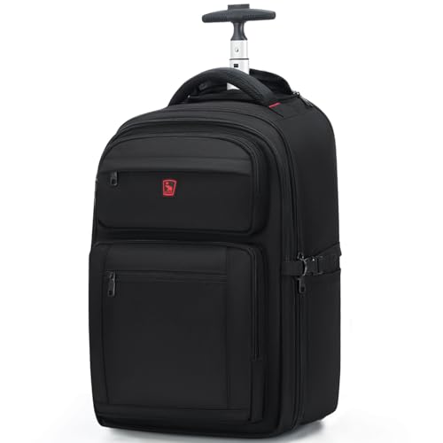 OIWAS 17.3 inch Rolling Backpack with Wheels, Travel Wheeled Laptop Backpack with Wheels for Adults, Carry on Luggage Business Roller Computer Bag Work Trolley Suitcase Men Women Black