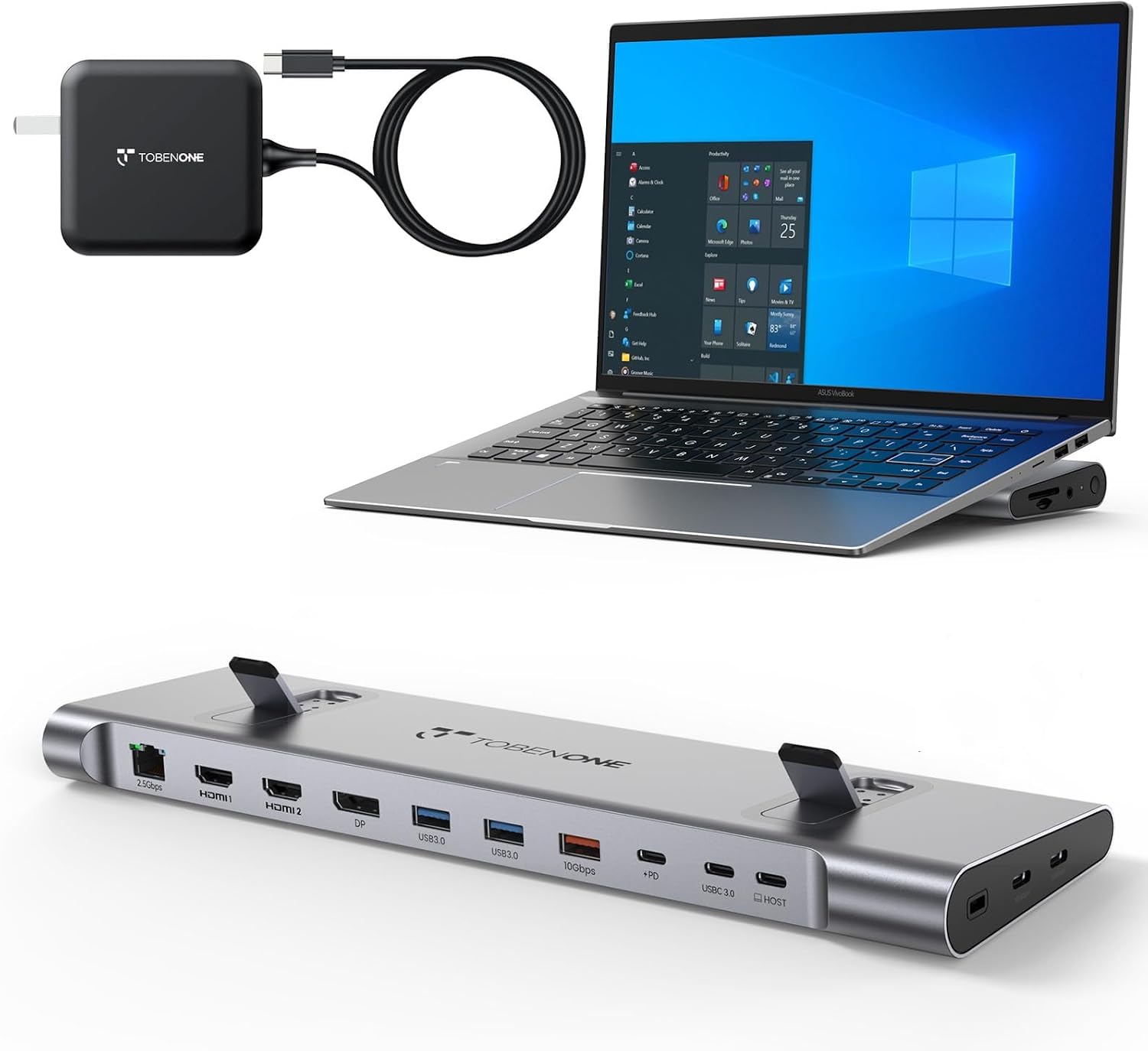 TobenONE USB-C Docking Station 3 Monitors & Dual Monitor,Laptop Dock Stand with 100W GaN III Charger, 2.5Gbps Ethernet,2 HDMI & DP (Single 4K@120Hz), 6 USB Ports for Dell/Hp/Lenovo