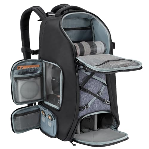 K&F Concept Camera Backpack,Camera Bags for Photographers 30L Large Capacity with Raincover and 16 Inch Laptop Compartment Compatible for Canon/Nikon/Sony/DJI Mavic Drone Travel