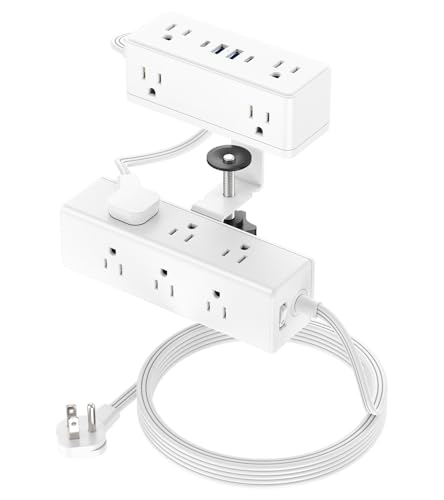 Dual Layer Desk Clamp Power Strip, 19 in 1 Desktop Edge Mount Surge Protector with 4 USB Ports(2 USB-C) & 15 AC Outlets, Ultra Thin Flat Plug & 5FT Power Cord for Office Home(ETL Listed)