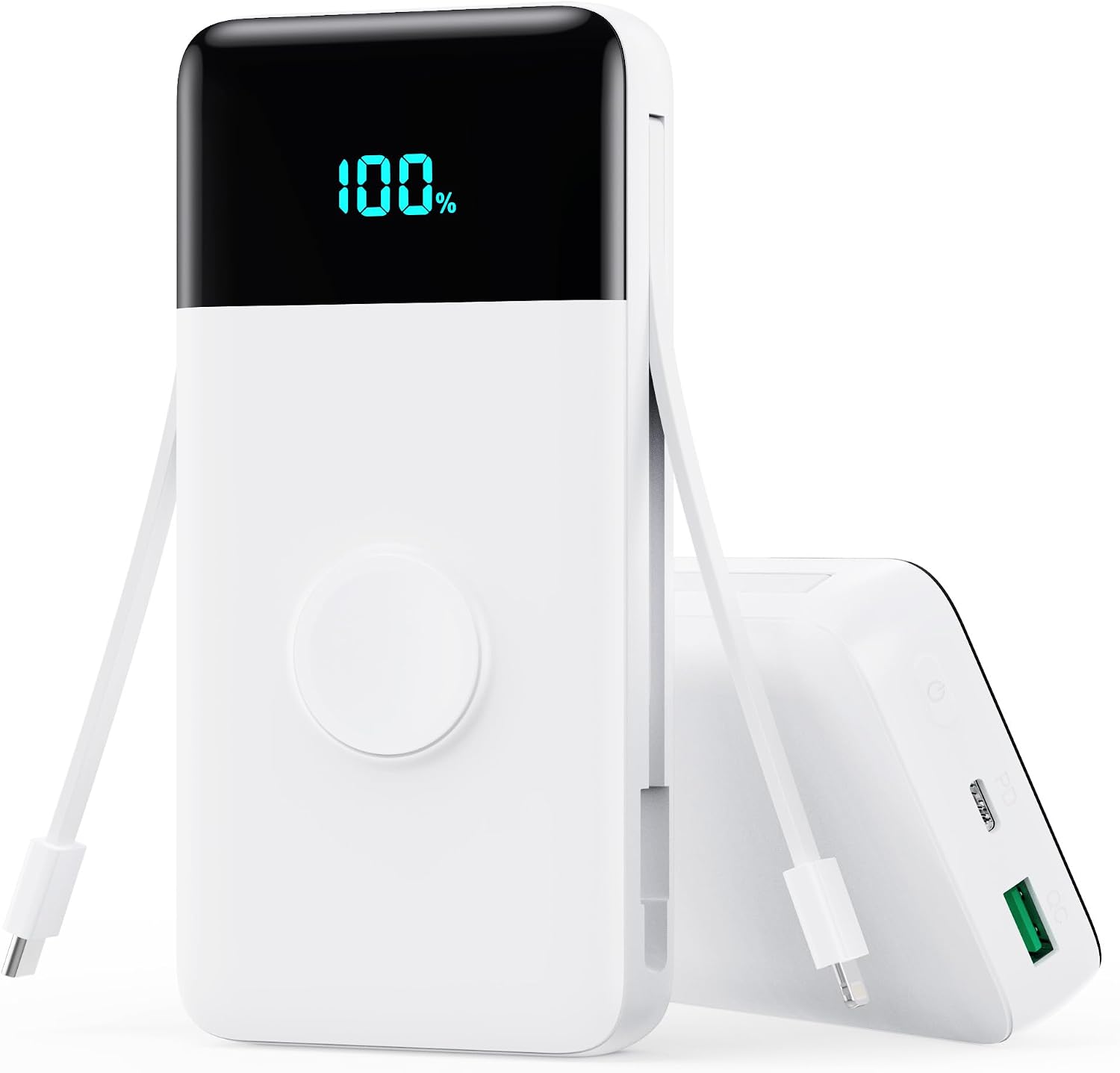 Portable Charger 40800mAh for iPhone with 2 Built-in Cable and iWatch Charger, 5-in-1 25W PD Fast Charging USB C Power Bank,QC4.0 LED Display Battery Pack for iPhone 16/15/14/13/12,Android,Apple Watch