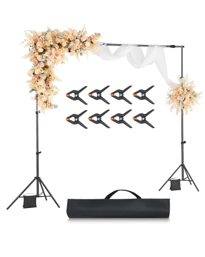 VEVOR Backdrop Stand, 7 x 10 ft Adjustable Photo Backdrop Stand Kit, Portable Background Backdrop Stand with 3 Crossbars, Heavy Duty Projector Screen Stand, for Wedding, Photo Video Studio & Party