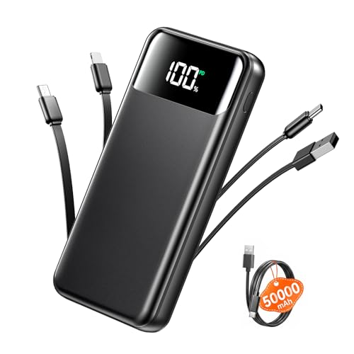 Portable Charger, 50000mAh Power Bank with Built in Cables, 22.5W Fast Charging Battery Pack, Portable Phone Charger for Travel Camping Essential,PowerBank Compatible with iPhone 17/16/15/14, Samsung