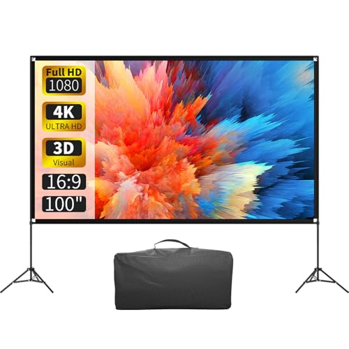 Projector Screen with Stand 100 Inch, 16:9 4K HD Portable Projector Screen Indoor Outdoor, Foldable Wrinkle-Free Movie Screen 160 Front Rear Projection Screen with Carry Bag for Home Movie