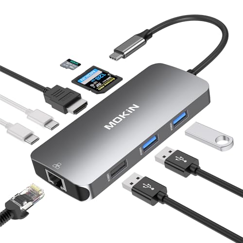 USB C Adapters for MacBook Pro/Air,Mac Dongle with 3 USB Port,USBC to HDMI, RJ45 Ethernet, 9 in 1 USB C to HDMI Adapter,100W Pd Charging,SD/TF Card Reader USB Hub