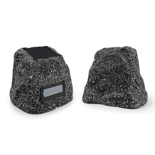 STUDIOFINIX 4" Rock Speakers Outdoor Waterproof - 5.3 Bluetooth Wireless Speaker Solar Powered Max Peak 160W for Garden,Patio,Deck,Pool,Backyard (Gray 1 Pair)