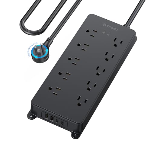 TROND Surge Protector Power Strip 10ft, 360 Rotating Flat Plug, 4000J, ETL Listed, 10 Widely Spaced Outlets, 2 USB A and 2 USB C, Wall Mountable, for Home Office Entertainment, Black