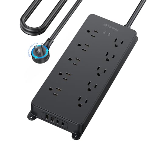 TROND Power Strip Surge Protector with 360 Rotating Flat Plug, 15ft Long Extension Cord, 4000J, ETL Listed, 10 Widely Spaced Outlets, 2 USB A and 2 USB C, Wall Mountable, for Home Office, Black