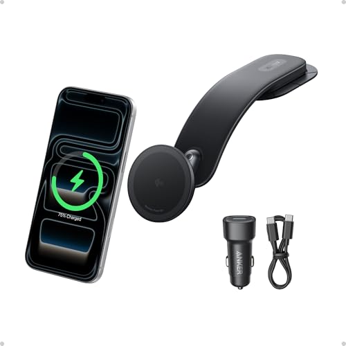 Anker Nano Magnetic Wireless Car Charger, 360 Adjustable Mount Car Charger with Detachable Pad, 15W Qi2 Certified with Alloy Bracket, Fast Charging for iPhone 17/16/15/14/13 Series (Adapter Included)