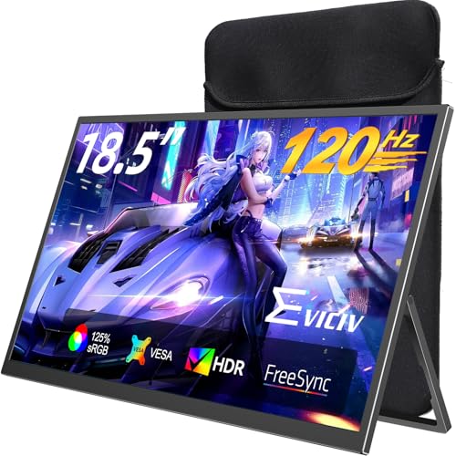 Portable Monitor 18.5 | 120HZ 1ms Gaming Monitor | 125% sRGB | FreeSync, HDR | 350Nits | USB-C & HDMI | VESA & Kickstand | Large Travel External Second Screen for Laptop, Switch, Game Consoles