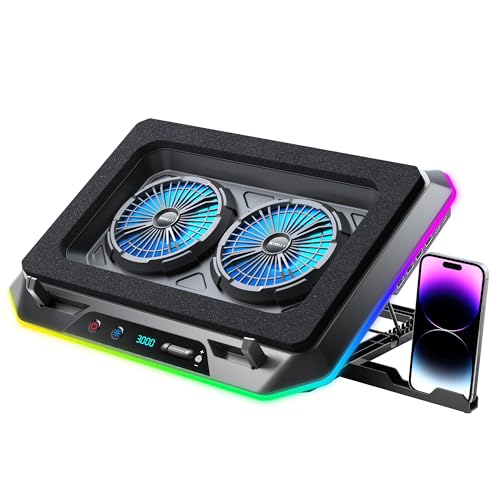 RGB Gaming Laptop Cooling Pad with Two Turbo Fan, Rapid Cooling for 15.6-19.3" Laptops, Variable Speed Control, 6 Adjustable Heights A5