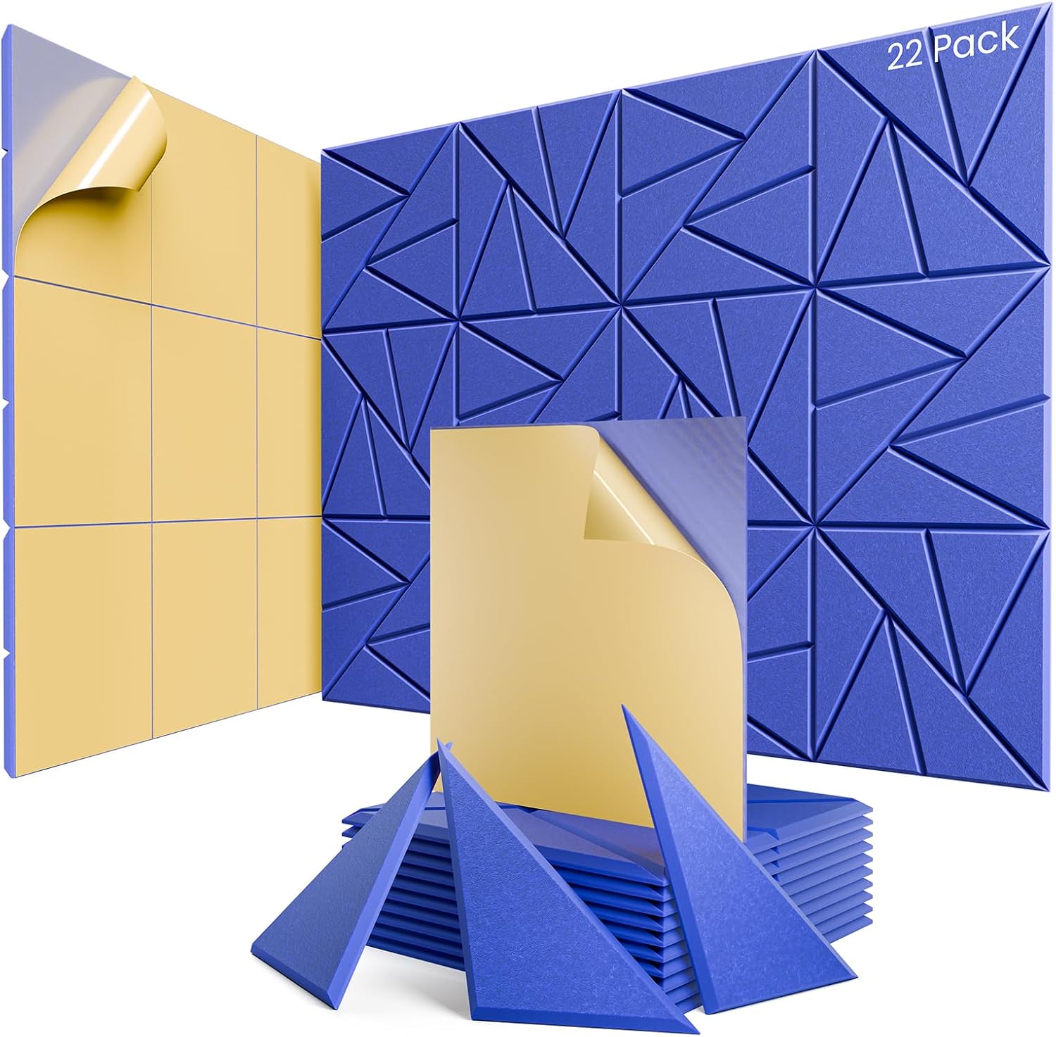 22 pack Acoustic Panels With Self-Adhesive, 12"X 12"X 0.4"Sound Proof Foam Panels, Sound Panels High Density, Soundproof Wall Panels for Home Studio Office Blue