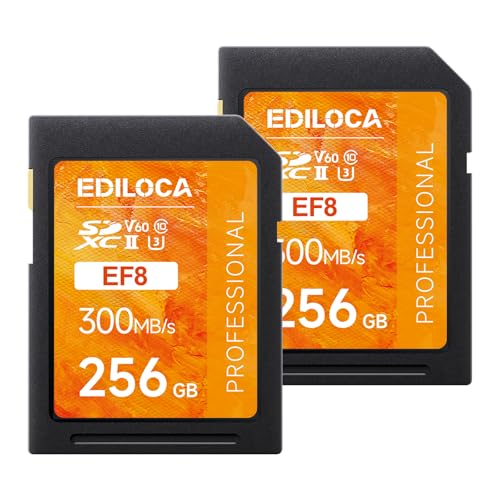 256GB UHS-II SD Card V60 Memory Cards for Professional Camera 4K/6K Video - 300MB/s Read, 160MB/s Write, Shockproof & Waterproof High-Speed Storage, U3 Class 10 (EF8 2PCS)