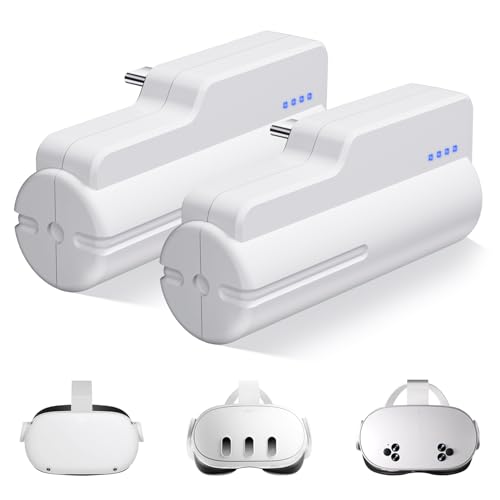 Saqico Battery Pack for Oculus Meta Quest 2/3/3s, Fast 18W 5000mAh Head Strap Battery Charger for Quest 3S/3/2 Accessories -Lightweight & Portable Rechargeble Extended Battery Extra VR Playtime-2 Pack