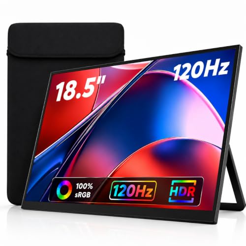 Portable Monitor, 1080P FHD 100Hz IPS Screen, 125% sRGB HDMI USB-C External Monitor for Laptop PC, Travel Second Display with Kickstand Case (18.5)