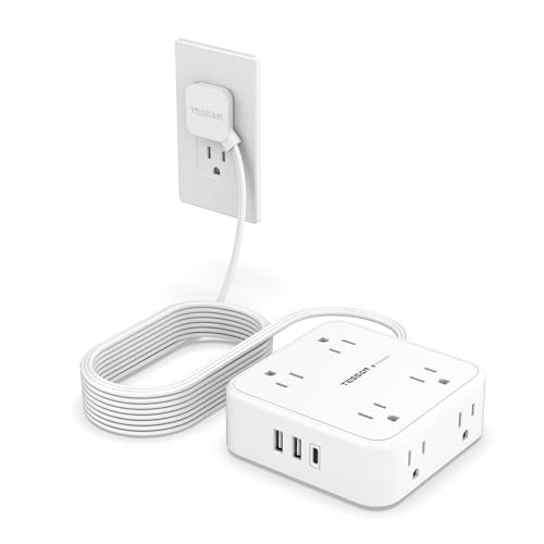 Surge Protector Power Strip, TESSAN 15 FT White Extension Cord Flat Plug with 8 AC Outlets 3 USB Ports (1 USB C), 900J Surge Protection, 3 Sided Wall Mountable Outlet Extender for Office Dorm Room