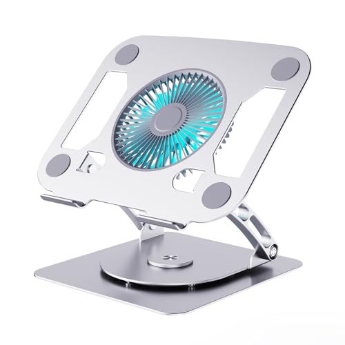 SHUWEI Laptop Cooling Stand with 3 Speed Fan, Adjustable Height & Angle, 360 Rotation Base, Carbon Steel Framework, Ultra-Quiet & Super Sturdy for up to 16Laptop - Silver