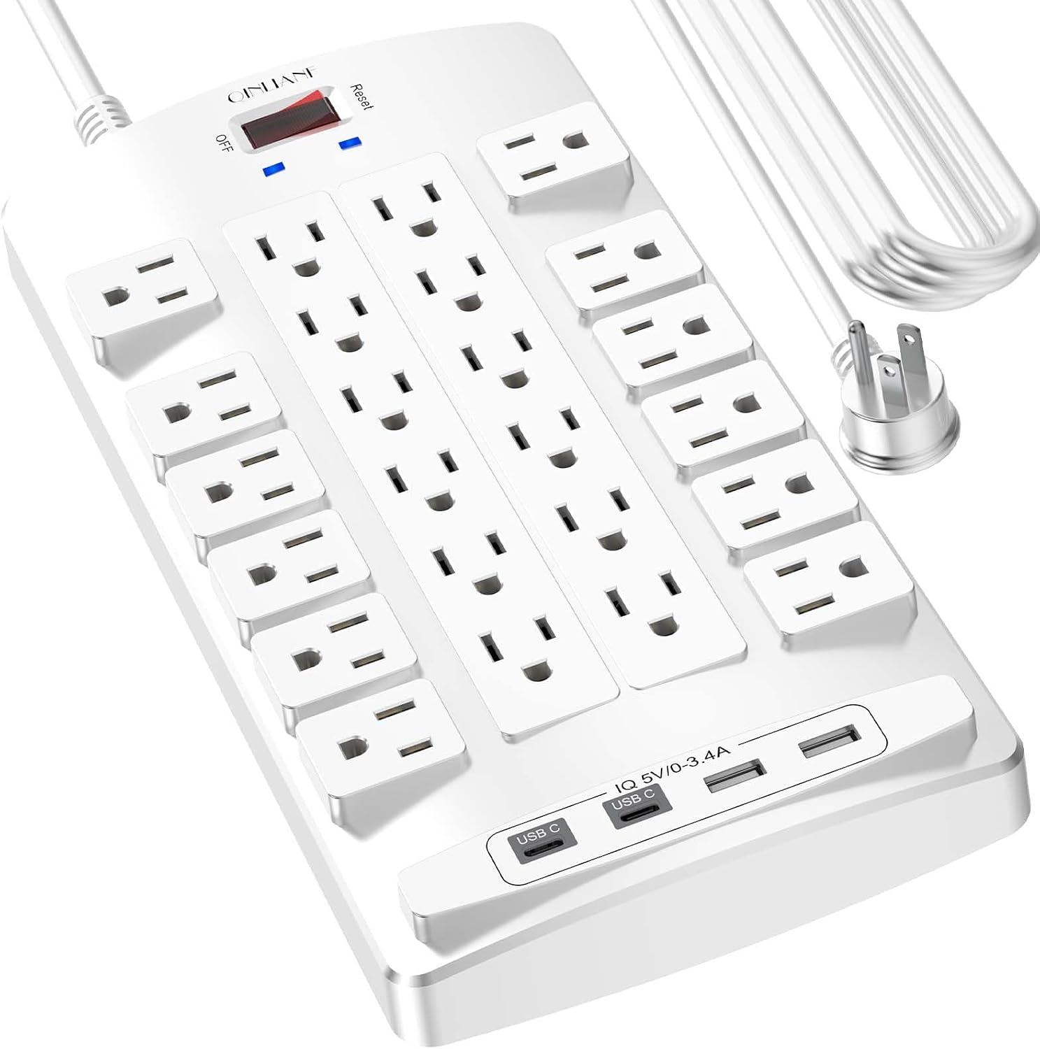 QINLIANF Surge Protector Power Strip (White)