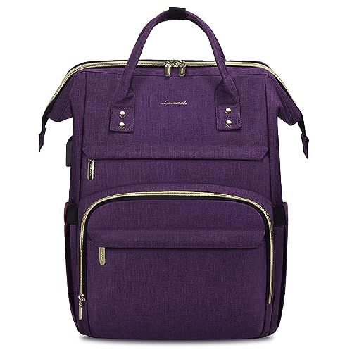 LOVEVOOK Laptop Backpack for Women,18 Inch Professional Womens Travel Backpack Purse Computer Laptop Bag Nurse Teacher Backpack,Waterproof Work Bags Carry on Back Pack with USB Port,Dark Purple
