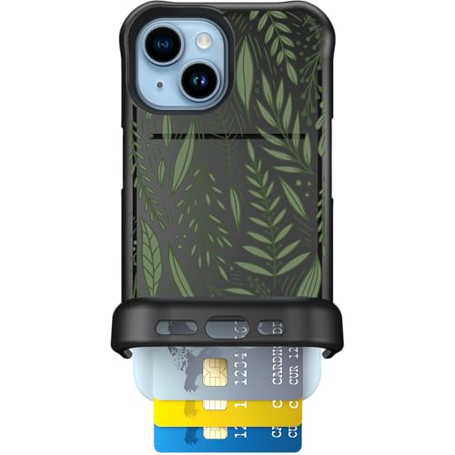 Scooch for iPhone 15 Case with Card Holder, Wingmate Wallet Case with Hidden Card Slot and RFID Protection, Holds 3 to 4 Cards, 10-Foot Drop Protection, Willow Garden