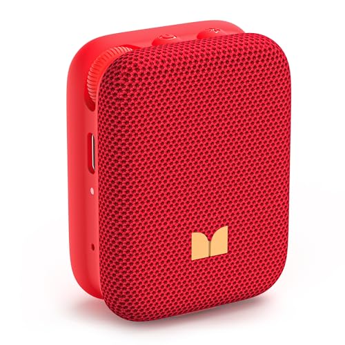 Monster Atomic Atom Wearable Bluetooth Speaker with Mics for Hands-Free Calls, IPX5 Waterproof, Compact and Portable Speaker for Workout, Cycling, Red
