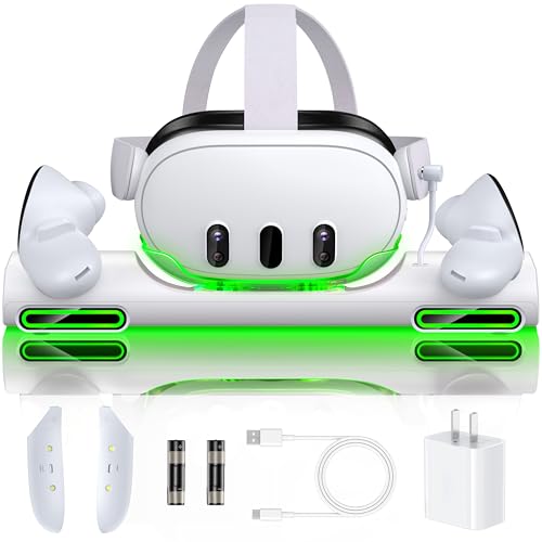 Charger Station for Meta Quest 3  Fast Magnetic Charging Station Compatible with Oculus Quest 3 VR Headset & Controllers | Includes 2 Rechargeable Batteries, 20W USB-C Adapter & Cable ps3 charger