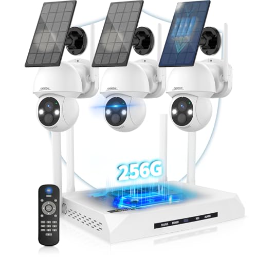 100% Solar Powered & 2-Way AudioOutdoor Wireless PTZ Camera System, 4MP Solar Powered Battery Cameras,Home Video Surveillance, Surveillance DVR Kits