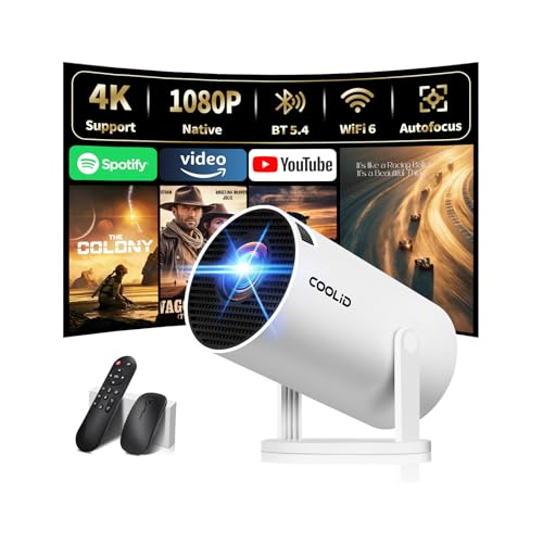 [Built-in Apps & 2025 Upgraded] Mini Projector with WiFi 6 and Bluetooth 5.4 Support 4K 1080P Auto Keystone 270 Rotatable Projector Portable Compatibile with HDMI/TV Stick/Memory Stick - White