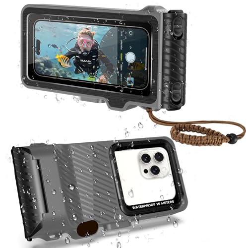 Waterproof Phone Case for Snorkeling & Diving (33ft/10m), IP68 Waterproof Hard Case for Swimming, Universal Underwater Touch Screen Case Compatible with iPhone (Gray, 4th Generation Phone Case)