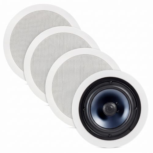 Polk Audio RC60i 2-Way Premium in-Ceiling 6.5" Round Speakers, Set of 2 Perfect for Damp and Humid Indoor/Outdoor Placement - Bath, Kitchen, Covered Porches (White, Paintable Grille) (Pack of 4)