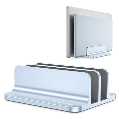OMOTON [Updated Dock Version] Vertical Laptop Stand, Double Desktop Stand Holder with Adjustable Dock (Up to 17.3 inch), Fits All Mac Book/Surface/Samsung/HP/Dell/Chrome Book (Sky Blue)
