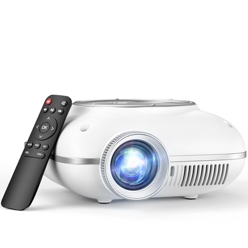 Mini Projector with Two -Way Bluetooth, Portable Projector for Home Theater Use, Support 1080P for Outdoor Projector/Movie Projector Compatible with HDMI, USB, Laptop, TV Stick (White)