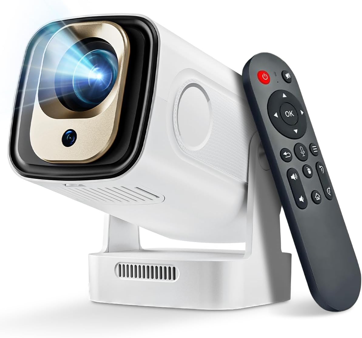 Mini Projector with WiFi & Bluetooth - 4K Supported Portable Smart Projector, Auto Focus 1080P, 5W Speaker, Built-in Apps, Voice Control for Indoor/Outdoor Movies