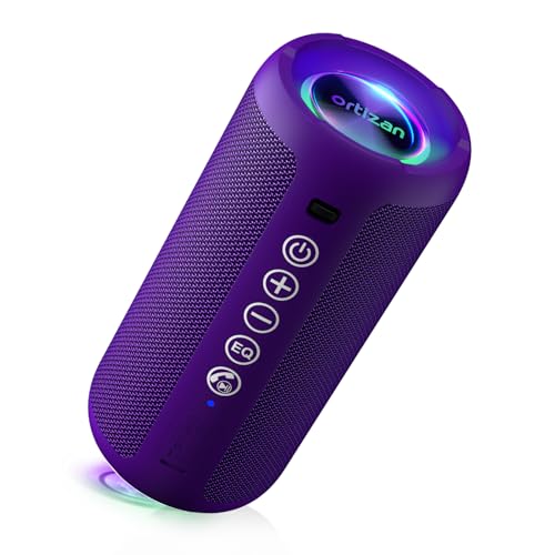 Ortizan Portable Bluetooth Speaker: IPX7 Waterproof, 24W Loud Sound, Deep Bass, Bluetooth 5.3, LED Lights, Wireless Stereo Pairing, 30H Playtime, for Home/Outdoor/Party/Beach, Birthday Gift (Purple)